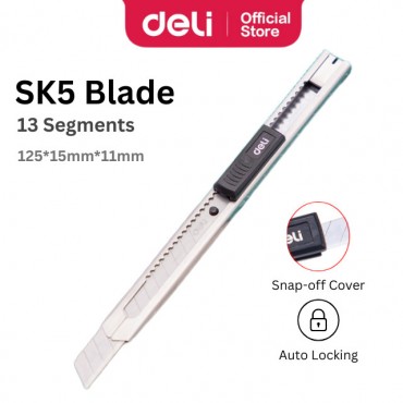 Deli Metal Body Cutter Blade with SK5 Steel Blade Auto Lock Snap-Off Cover & Pen Clip Design