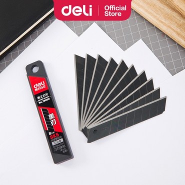 Deli Utility Cutter Blade 8 Snap-Off Segments Alloy Steel Black Blade Sharp Edge Replacement Knife Blade (10pcs)