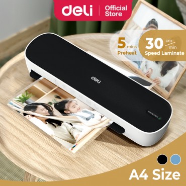 Deli A4 Laminator Machine 80 - 125mic Mesin Laminate Film Quick Heat Laminating (Black / Blue) 覆膜機