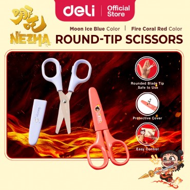 Deli Nezha Scissors Kids Paper Cutter Safe Rounded Blade Tip With Protective Cover School Craft 剪刀