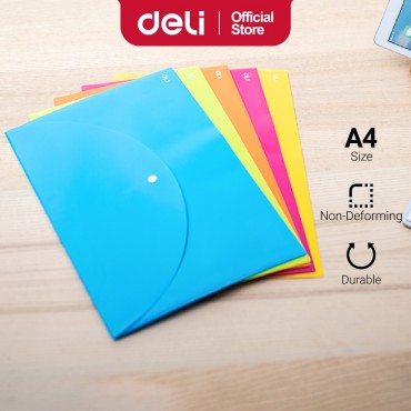 Deli Aurora File Storage Bag Clear Colourful Waterproof Fail Bag Front Button Design Size A4