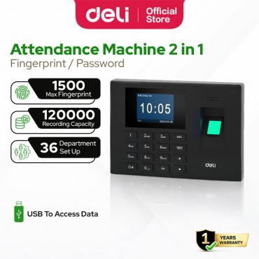 Deli Fingerprint Attendance Machine 1500pcs Recorder Factory Office Store Mesin Kehadiran考勤机
