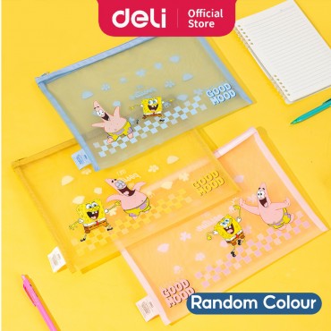 Deli SpongeBob SquarePants Zipping Bag Pencil Pouch File Document Holder for Students A4 Size Cute Stationery EH982