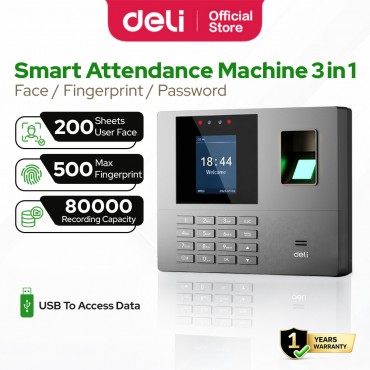 Deli Smart Attendance Machine Face Recognition Thumbprint Absence Punch Card Mesin Kehadiran 打卡机