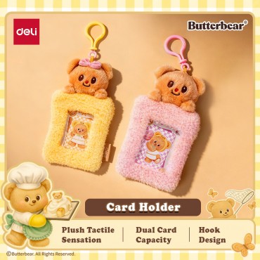 Deli Butterbear Card Holder Lanyard ID Case Name Badge Student Office Dual Card Capacity 学生工作证卡套