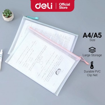 Deli Transparent A4/A5 PVC Zipper Pencil Case Stationery Box Storage Bag Exam Transparent File Bag