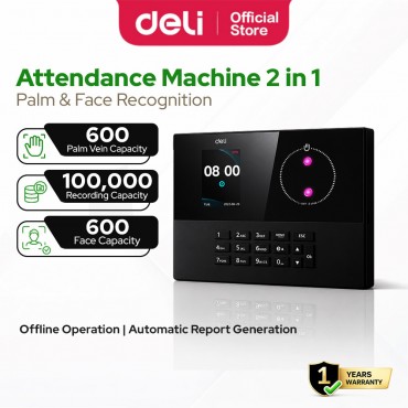 Deli Smart Employee Attendance Machine Palm Vein + Face Recognition High Speed AI Processor