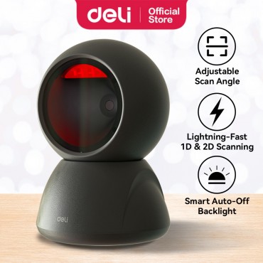 Deli Desktop Barcode Scanner 32-Bit Fast Recognition For Office & Warehouse Pengimbas Kod Bar 条码扫描器