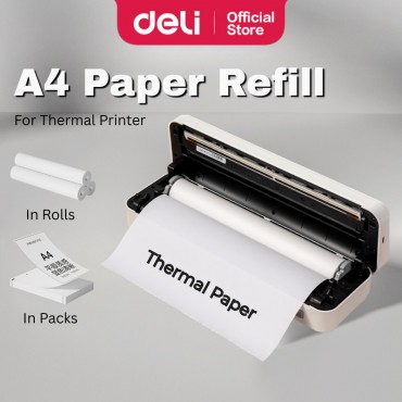 Deli A4 Thermal Paper Refill For Portable Thermal Printer Kertas Printing Viral (50 Sheets/7m)