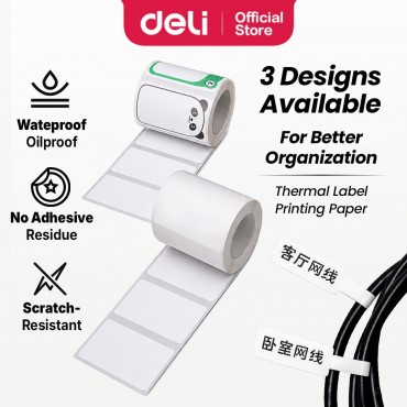 Deli Thermal Label Sticker Roll for Mini Label Printer | Waterproof Self-Adhesive Labels Cable Label
